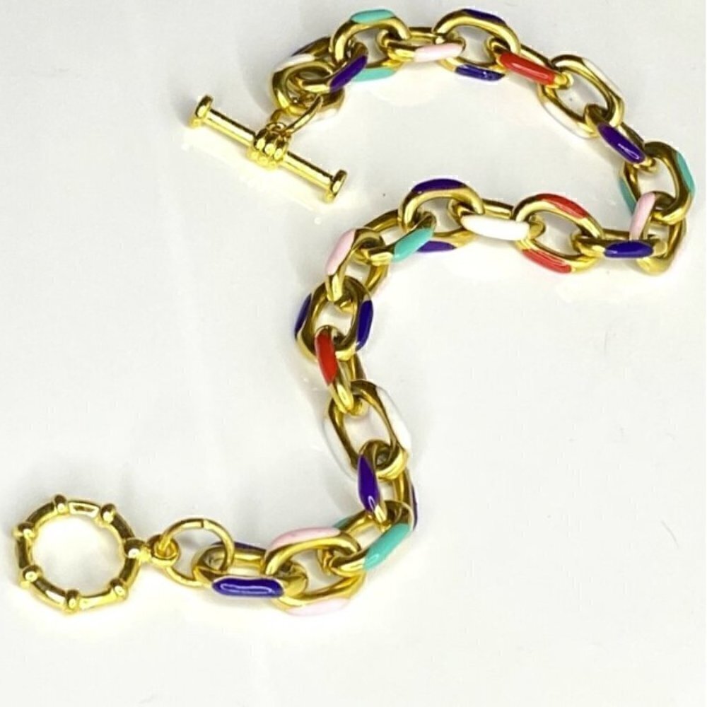 Gold PVD Plated Stainless Steel Enamel Cable Chain Bracelet
